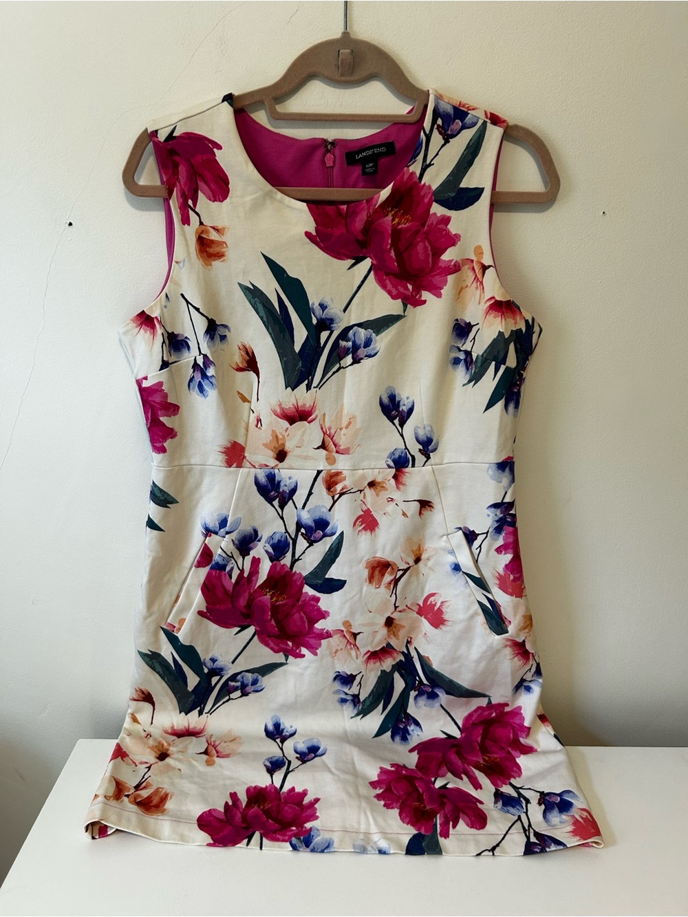 Lands' End Cream Floral Sheath Dress - Pink & Blue Blooms